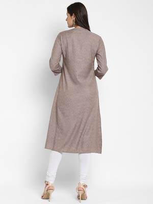 Solid & Hand Work Straight Rayon Grey Kurta 2