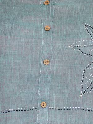 Solid & Hand Work Straight Rayon Aqua Kurta 7