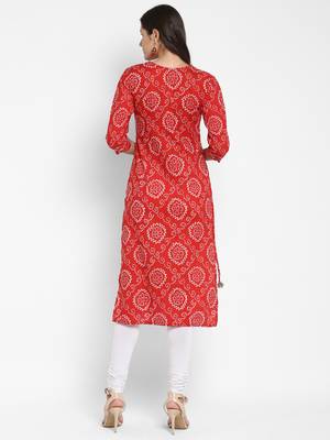 Bandhani Printed & Gota Patti Work Straight Cotton Red Kurta 2