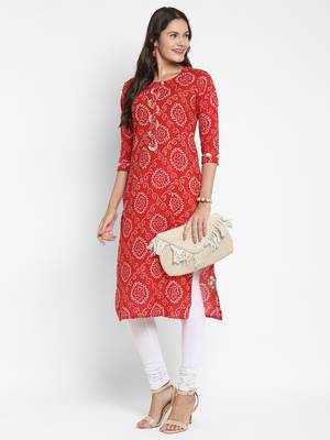 Bandhani Printed & Gota Patti Work Straight Cotton Red Kurta 3