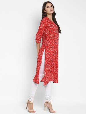 Bandhani Printed & Gota Patti Work Straight Cotton Red Kurta 4