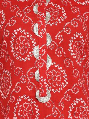 Bandhani Printed & Gota Patti Work Straight Cotton Red Kurta 7
