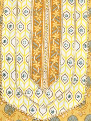 Printed & Mirror Work Anarkali Cotton Yellow Kurta 6