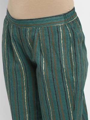 Foil Printed & Sequence Straight Cotton Green Kurta With Pant 6