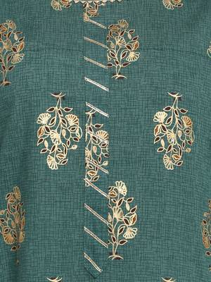 Foil Printed & Sequence Straight Cotton Green Kurta With Pant 7