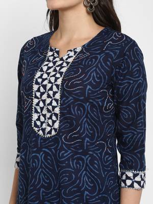 Shibori Print & Sequence Straight Cotton Blue Kurta,Pant & Dupatta 5