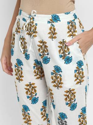 Embroidered & Mirror Work Straight Cotton Mustard Kurta & Pant 6