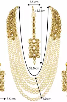 Kundan & Moti Rani Haar With Earrings & Maang Tikka For Women