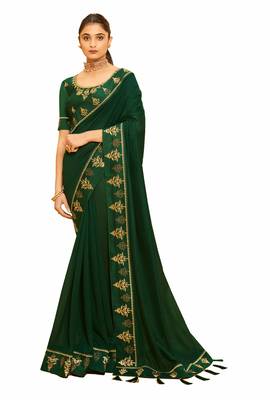 Designer Party Wear Crepe Silk With Heavy Thread And Lace Border Work Saree 1