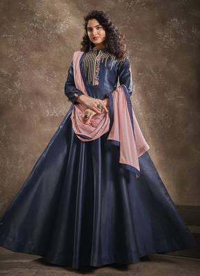 Navy-blue embroidered silk salwar 1
