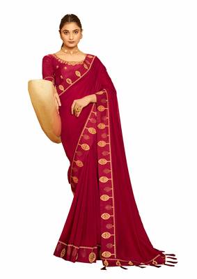 Designer Party Wear Crepe Silk With Heavy Thread And Lace Border Work Saree 1