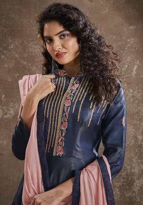 Navy-blue embroidered silk salwar 3