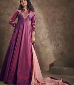 Dark-magenta embroidered silk blend salwar