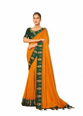 Designer Party Wear Crepe Silk With Heavy Thread And Lace Border Work Saree 1