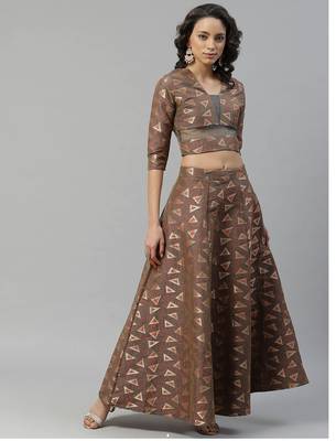 Brown woven art silk stitched lehenga 3