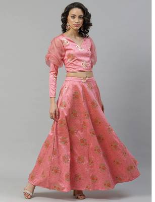 Light-pink woven art silk stitched lehenga 3