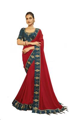Designer Party Wear Crepe Silk With Heavy Thread And Lace Border Work Saree 1