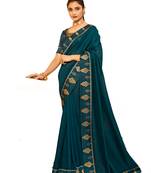 Designer Party Wear Crepe Silk With Heavy Thread And Lace Border Work Saree