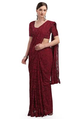Maroon woven silk saree with blouse 1
