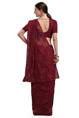 Maroon woven silk saree with blouse 4