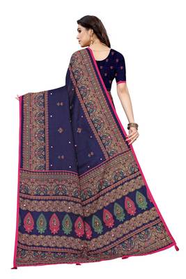 Blue Art Silk   Embroidered    Saree With Blouse For Women 4