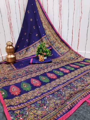 Blue Art Silk   Embroidered    Saree With Blouse For Women 6