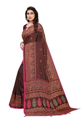 Brown Art Silk   Embroidered    Saree With Blouse For Women 2