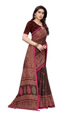 Brown Art Silk   Embroidered    Saree With Blouse For Women 3