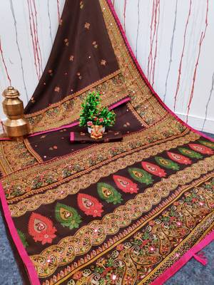 Brown Art Silk   Embroidered    Saree With Blouse For Women 6