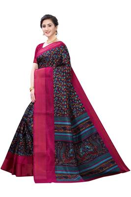 Black Art Silk Floral Printed Saree With Blouse 2