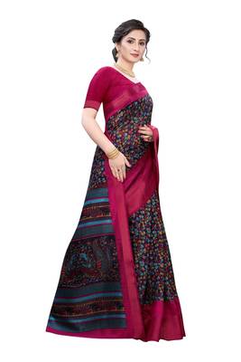 Black Art Silk Floral Printed Saree With Blouse 3