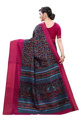 Black Art Silk Floral Printed Saree With Blouse 4
