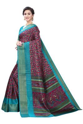 Pink Art Silk Floral Printed Saree With Blouse 2