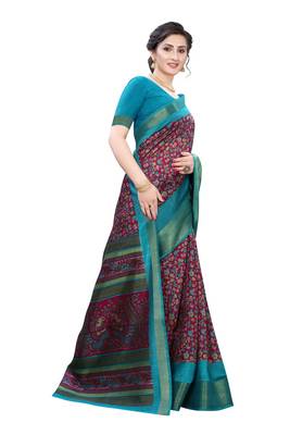 Pink Art Silk Floral Printed Saree With Blouse 3