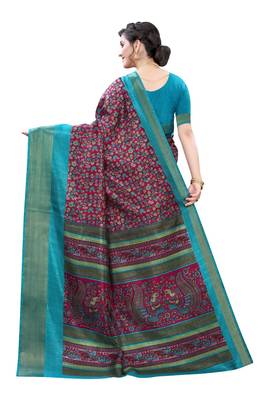 Pink Art Silk Floral Printed Saree With Blouse 4