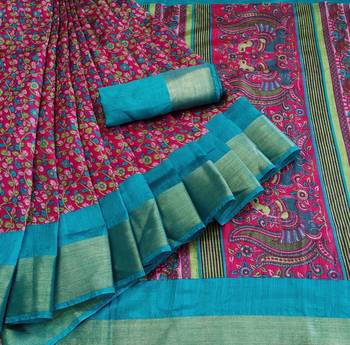 Pink Art Silk Floral Printed Saree With Blouse 6