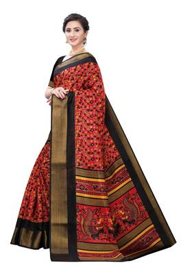 Red Art Silk Floral Printed Saree With Blouse 2