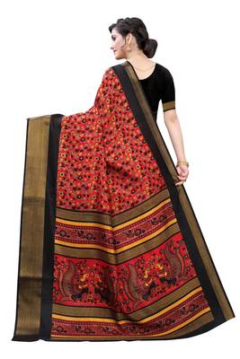 Red Art Silk Floral Printed Saree With Blouse 4