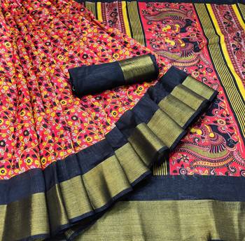 Red Art Silk Floral Printed Saree With Blouse 6