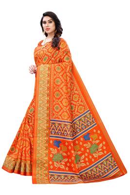 Orange Art Silk Floral Printed Saree With Blouse 2