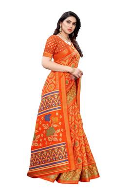 Orange Art Silk Floral Printed Saree With Blouse 3