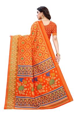 Orange Art Silk Floral Printed Saree With Blouse 4