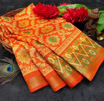 Orange Art Silk Floral Printed Saree With Blouse 6