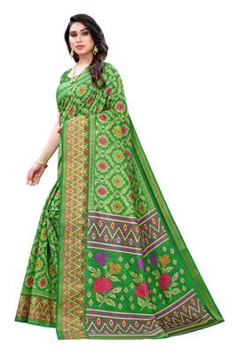 Green Art Silk Floral Printed Saree With Blouse 2