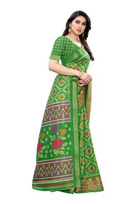 Green Art Silk Floral Printed Saree With Blouse 3