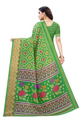 Green Art Silk Floral Printed Saree With Blouse 4