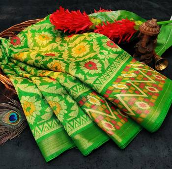 Green Art Silk Floral Printed Saree With Blouse 6