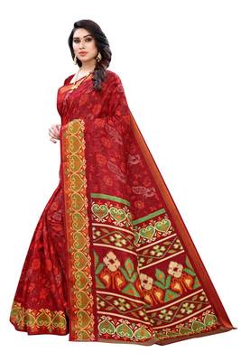 Red Art Silk Floral Printed Saree With Blouse 2