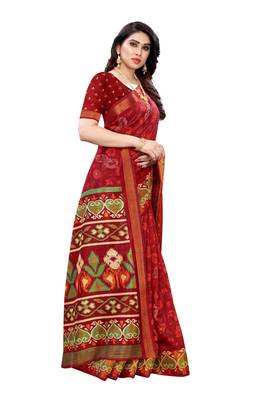 Red Art Silk Floral Printed Saree With Blouse 3