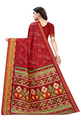 Red Art Silk Floral Printed Saree With Blouse 4